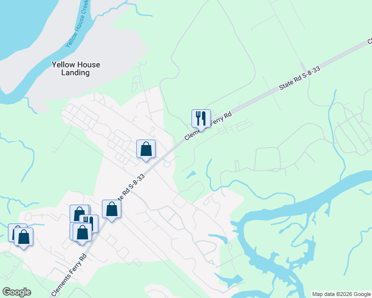 map of restaurants, bars, coffee shops, grocery stores, and more near 2020 Wambaw Creek in Charleston
