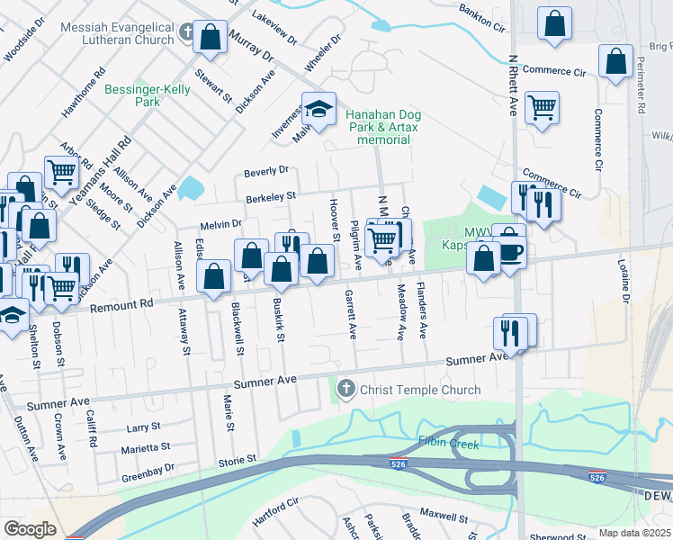 map of restaurants, bars, coffee shops, grocery stores, and more near 5728 Rickett Avenue in North Charleston
