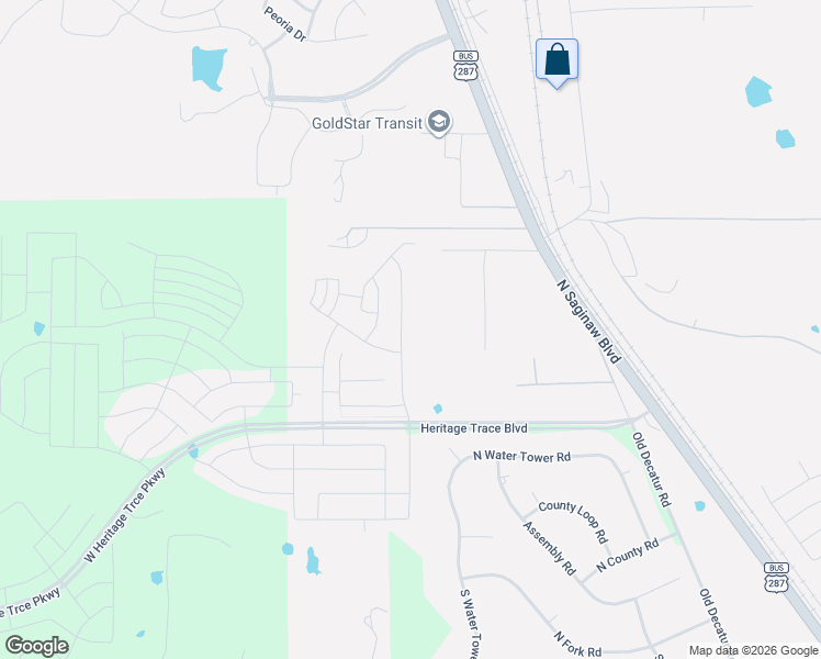 map of restaurants, bars, coffee shops, grocery stores, and more near 10101 North Saginaw Boulevard in Fort Worth