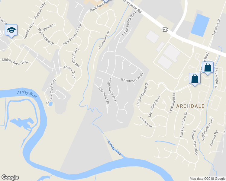map of restaurants, bars, coffee shops, grocery stores, and more near 5525 Indigo Fields Blvd in Charleston