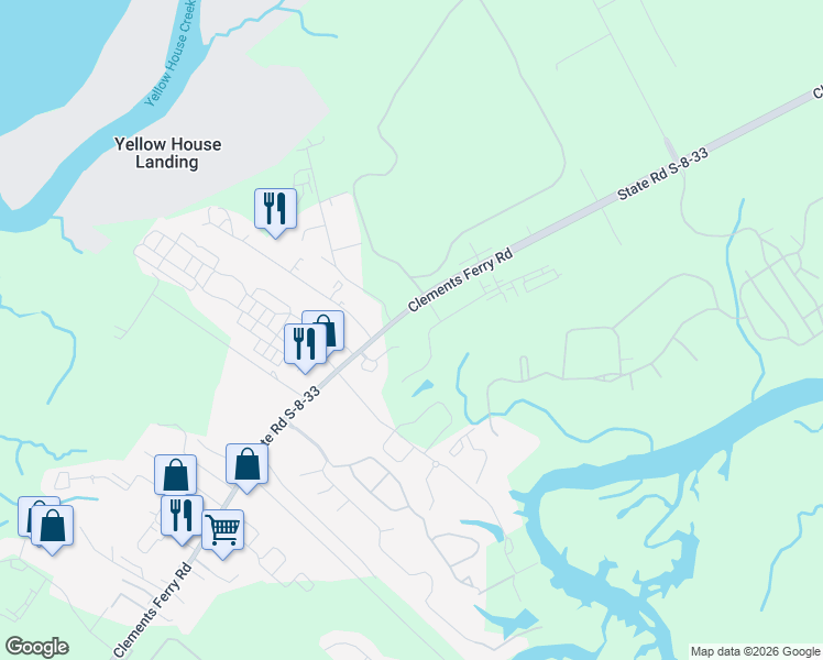 map of restaurants, bars, coffee shops, grocery stores, and more near 2020 Wambaw Creek in Charleston