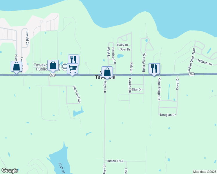 map of restaurants, bars, coffee shops, grocery stores, and more near 101 Texas 276 in West Tawakoni