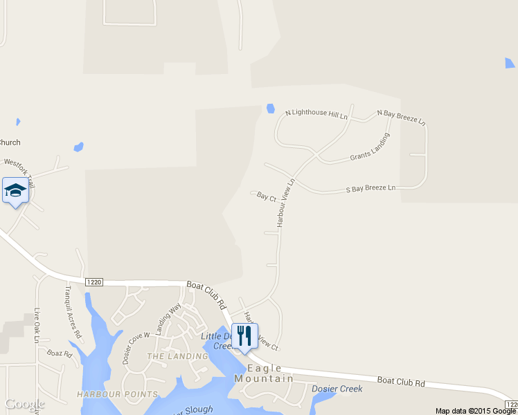 map of restaurants, bars, coffee shops, grocery stores, and more near 3825 Bay Court in Fort Worth