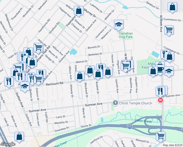 map of restaurants, bars, coffee shops, grocery stores, and more near 5713 Judy Street in Hanahan