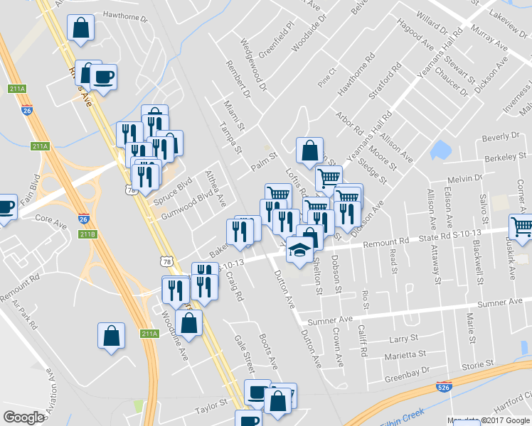 map of restaurants, bars, coffee shops, grocery stores, and more near 5918 Sellers Rd in Hanahan