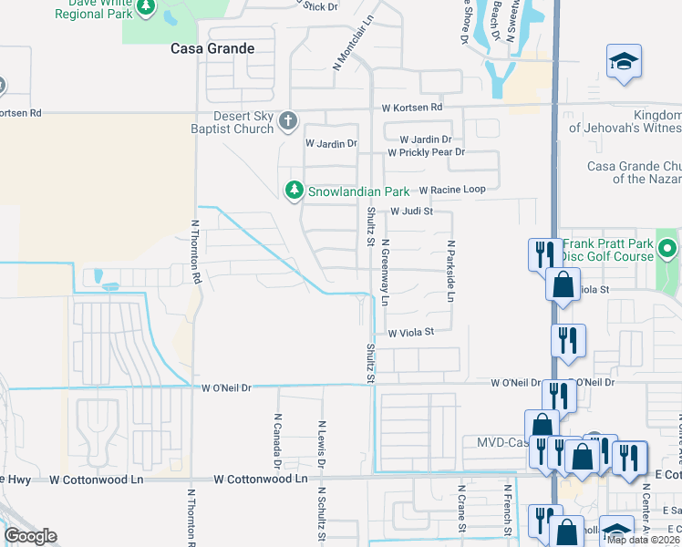map of restaurants, bars, coffee shops, grocery stores, and more near 770 West Barrus Drive in Casa Grande