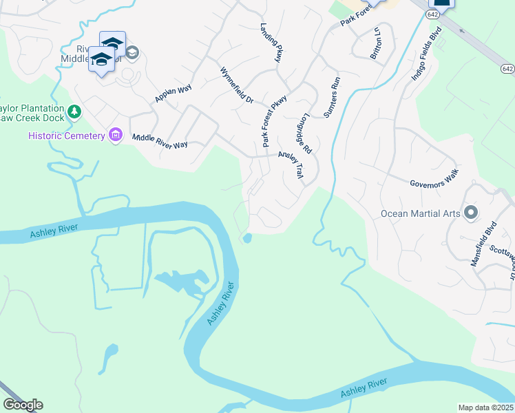 map of restaurants, bars, coffee shops, grocery stores, and more near 8253 Longridge Road in Charleston