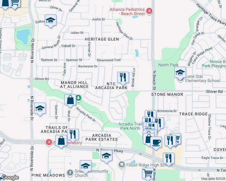 map of restaurants, bars, coffee shops, grocery stores, and more near 8937 Golden Sunset Trail in Fort Worth