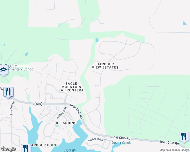 map of restaurants, bars, coffee shops, grocery stores, and more near 3825 Bay Court in Fort Worth