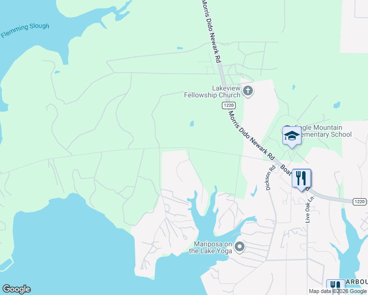 map of restaurants, bars, coffee shops, grocery stores, and more near 9388 Boat Club Road in Fort Worth