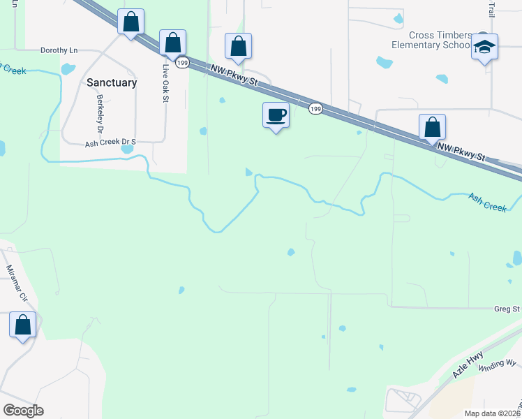map of restaurants, bars, coffee shops, grocery stores, and more near 399 South Pearson Lane in Azle