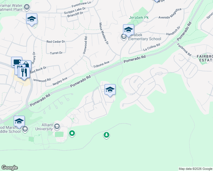 map of restaurants, bars, coffee shops, grocery stores, and more near Chabad Center Drwy in San Diego