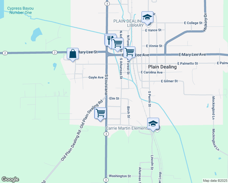 map of restaurants, bars, coffee shops, grocery stores, and more near 309 Louisiana 3 in Plain Dealing