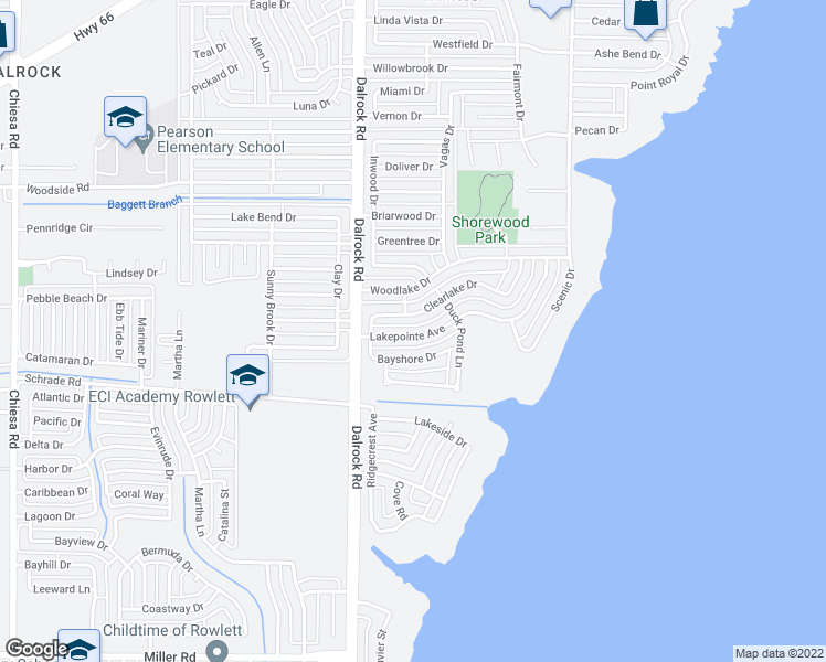map of restaurants, bars, coffee shops, grocery stores, and more near 8809 Lakepointe Avenue in Rowlett