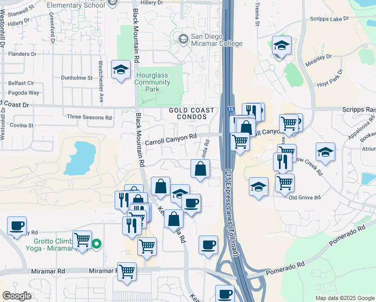 map of restaurants, bars, coffee shops, grocery stores, and more near 10129 Caminito Jovial in San Diego