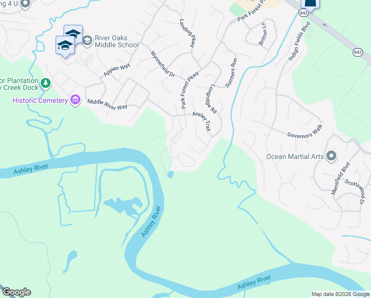 map of restaurants, bars, coffee shops, grocery stores, and more near 8253 Longridge Road in Charleston