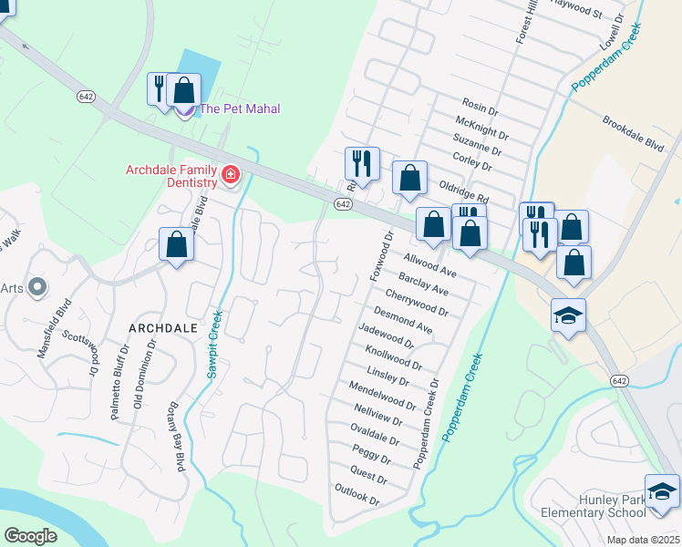 map of restaurants, bars, coffee shops, grocery stores, and more near 7850 Wilderness Trail in North Charleston