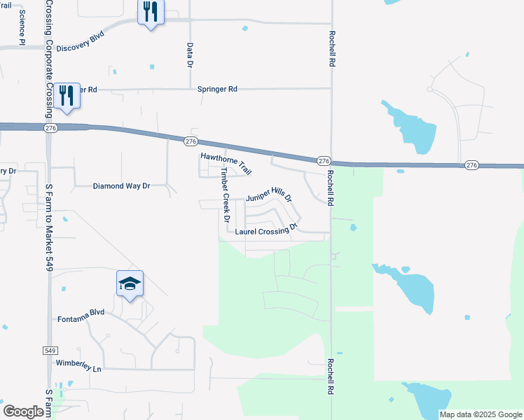map of restaurants, bars, coffee shops, grocery stores, and more near 3696 Chestnut Trail in Rockwall