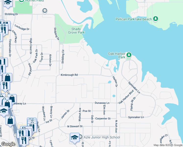 map of restaurants, bars, coffee shops, grocery stores, and more near 601 Sportsman Park Road in Azle