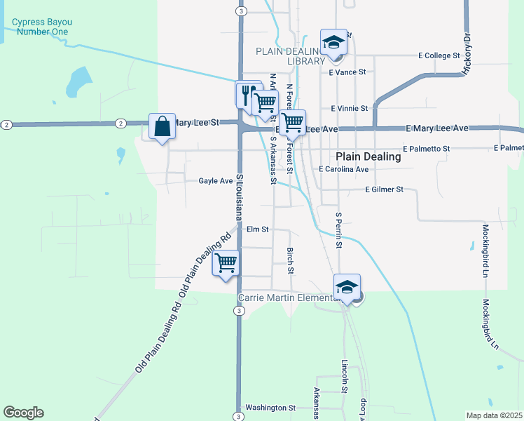 map of restaurants, bars, coffee shops, grocery stores, and more near 309 Louisiana 3 in Plain Dealing