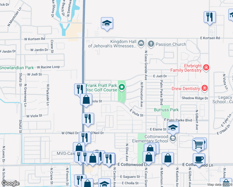 map of restaurants, bars, coffee shops, grocery stores, and more near 1833 North Center Avenue in Casa Grande