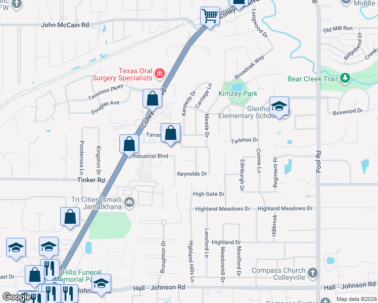map of restaurants, bars, coffee shops, grocery stores, and more near 2013 Frances Drive in Colleyville