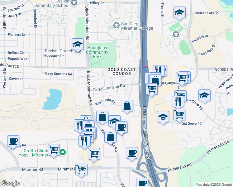 map of restaurants, bars, coffee shops, grocery stores, and more near 135 Caminito Jovial in San Diego