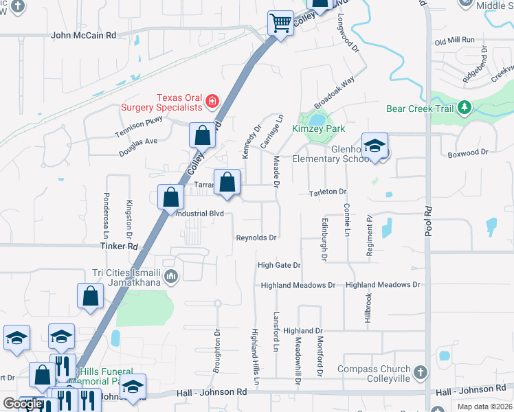 map of restaurants, bars, coffee shops, grocery stores, and more near 2013 Frances Drive in Colleyville
