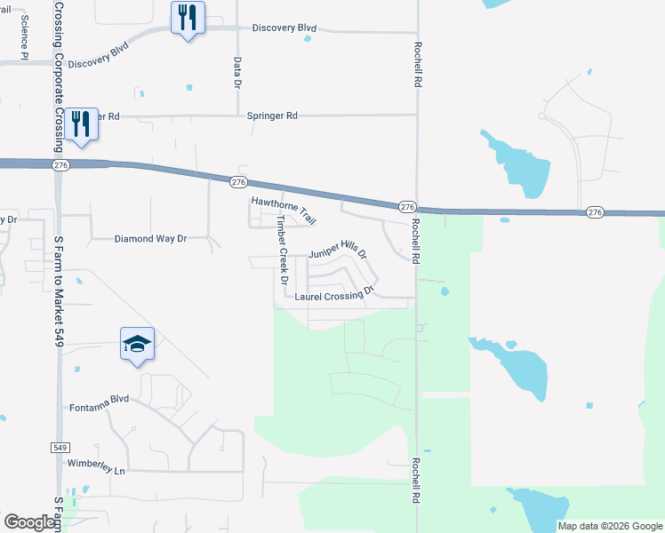map of restaurants, bars, coffee shops, grocery stores, and more near 3804 Chestnut Trail in Rockwall