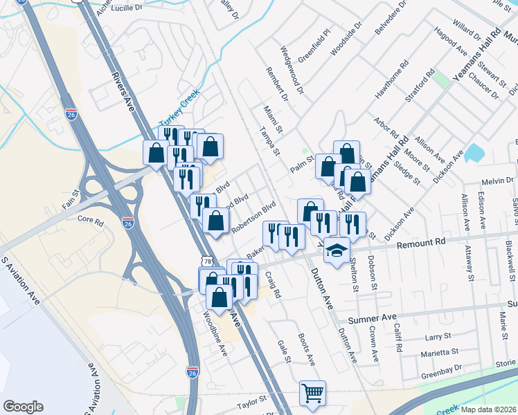 map of restaurants, bars, coffee shops, grocery stores, and more near 5835 Althea Avenue in North Charleston