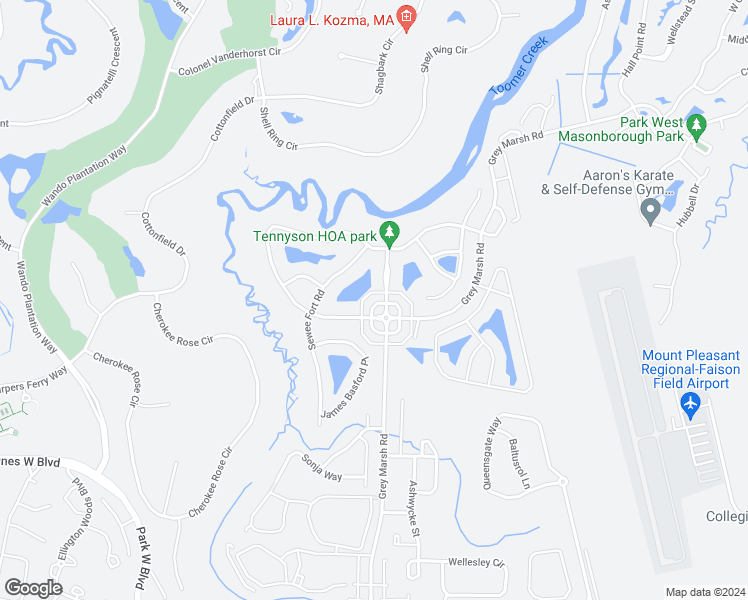 map of restaurants, bars, coffee shops, grocery stores, and more near 1809 Tennyson Row in Mount Pleasant