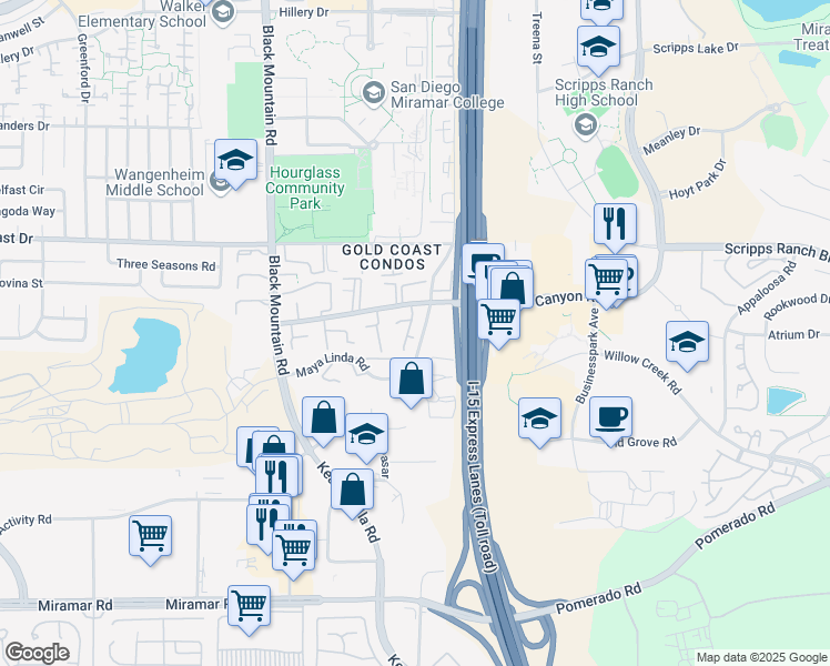 map of restaurants, bars, coffee shops, grocery stores, and more near 10137 Caminito Volar in San Diego