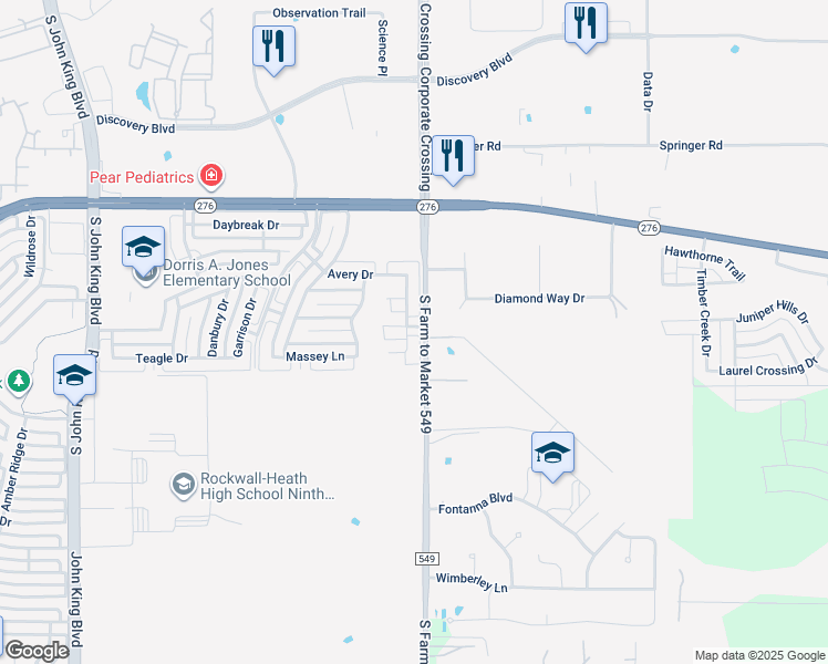 map of restaurants, bars, coffee shops, grocery stores, and more near 2110 New Holland Drive in Rockwall