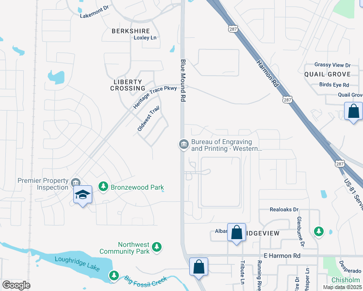 map of restaurants, bars, coffee shops, grocery stores, and more near 9208 Blue Mound Road in Fort Worth