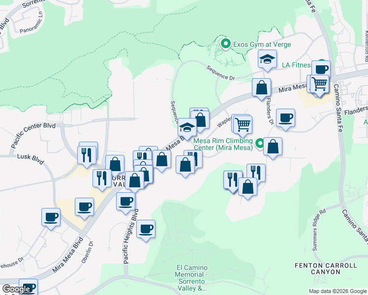map of restaurants, bars, coffee shops, grocery stores, and more near 9454 Waples Street in San Diego
