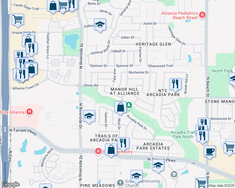 map of restaurants, bars, coffee shops, grocery stores, and more near 3821 Sevenoaks Drive in Fort Worth