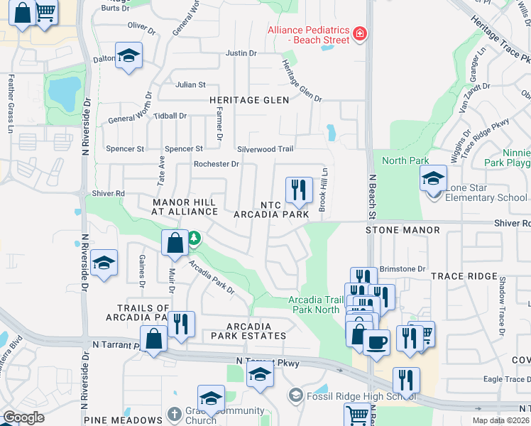 map of restaurants, bars, coffee shops, grocery stores, and more near 8937 Golden Sunset Trail in Fort Worth