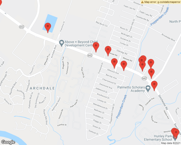 map of restaurants, bars, coffee shops, grocery stores, and more near 7850 Wilderness Trail in North Charleston