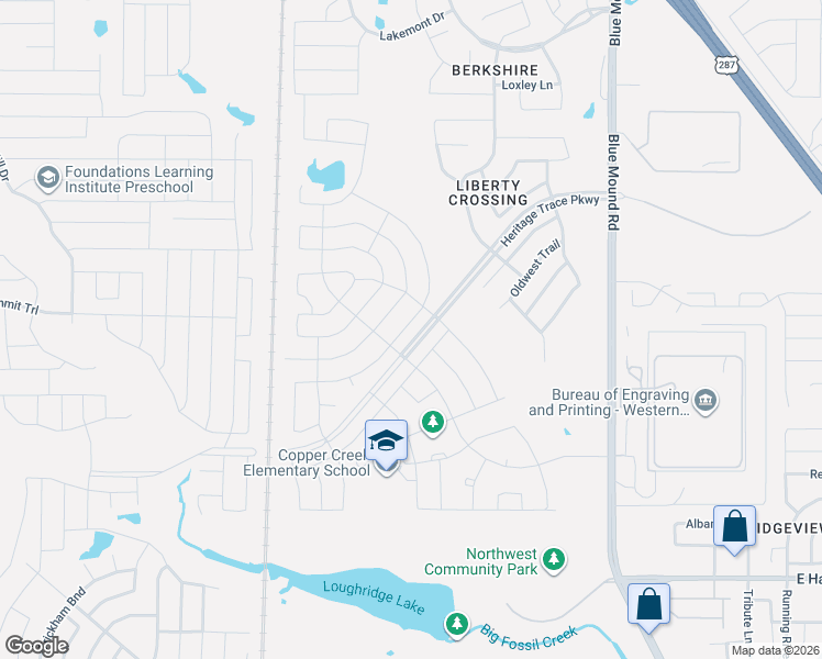 map of restaurants, bars, coffee shops, grocery stores, and more near 425 Wild Onion Lane in Fort Worth