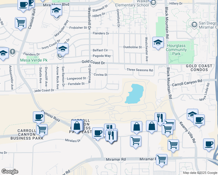 map of restaurants, bars, coffee shops, grocery stores, and more near 8918 Jade Coast Lane in San Diego