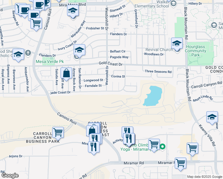 map of restaurants, bars, coffee shops, grocery stores, and more near 8788 Jade Coast Drive in San Diego
