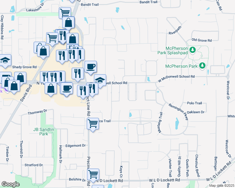map of restaurants, bars, coffee shops, grocery stores, and more near 6420 Talbot Trail in Colleyville