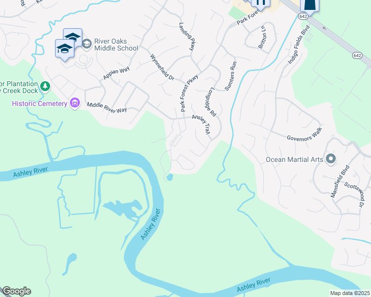 map of restaurants, bars, coffee shops, grocery stores, and more near 8253 Longridge Road in Charleston