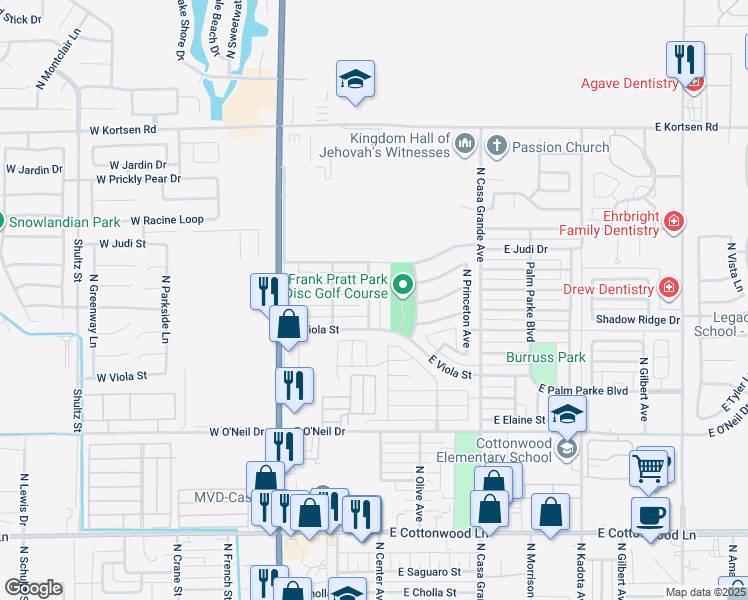 map of restaurants, bars, coffee shops, grocery stores, and more near 1833 North Center Avenue in Casa Grande