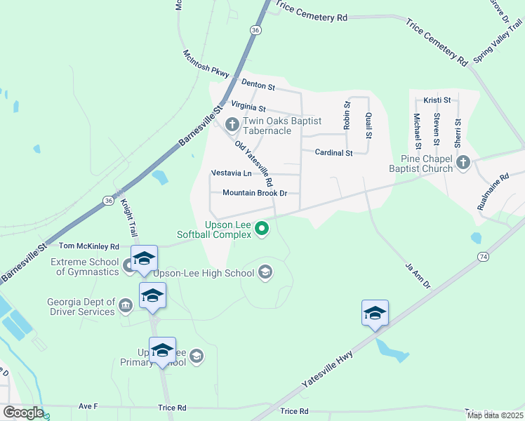 map of restaurants, bars, coffee shops, grocery stores, and more near 1205 Shady Ln in Thomaston