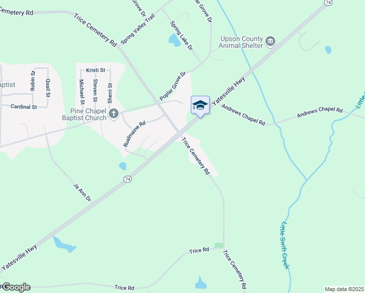 map of restaurants, bars, coffee shops, grocery stores, and more near 733 Trice Cemetery Road in Thomaston