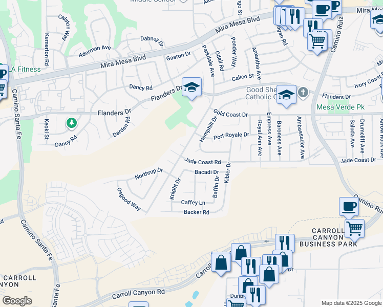 map of restaurants, bars, coffee shops, grocery stores, and more near 10161 Hendricks Court in San Diego
