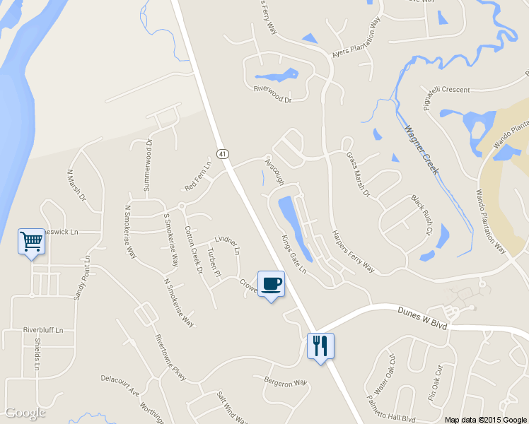 map of restaurants, bars, coffee shops, grocery stores, and more near 2252 Kings Gate Lane in Mount Pleasant