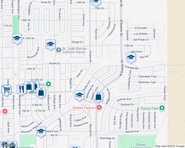map of restaurants, bars, coffee shops, grocery stores, and more near 1204-1206 Juniper Drive in Alamogordo