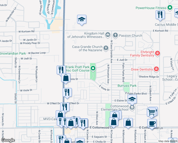 map of restaurants, bars, coffee shops, grocery stores, and more near 1833 North Center Avenue in Casa Grande